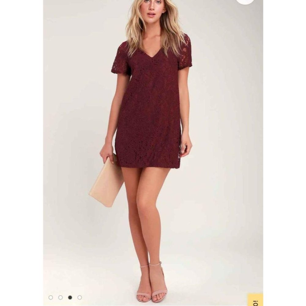 Lulus Bancroft Red Lace Shift Dress - Picture 1 of 7